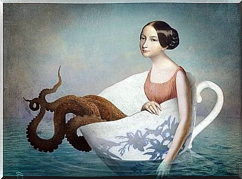 A woman with an octopus