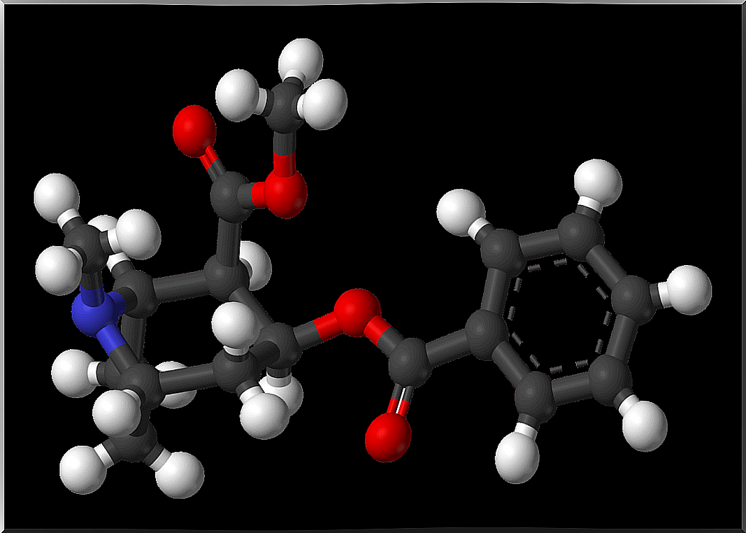 The chemical formula of cocaine hydrochloride.