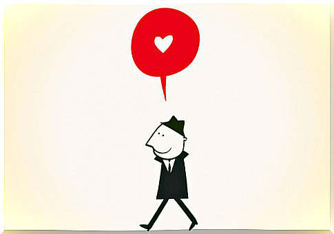 Man with a speech bubble above him with a heart in it